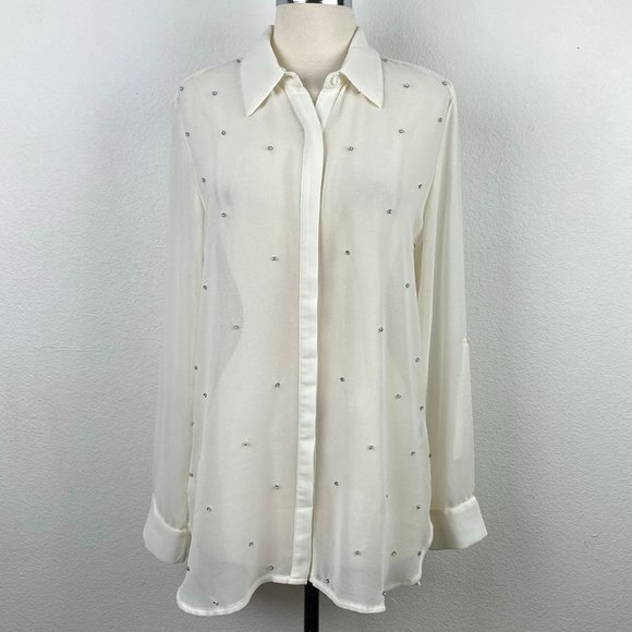 Elegant Bar III Sheer Long Blouse Rhinestone Sz L - Picture 1 of 15